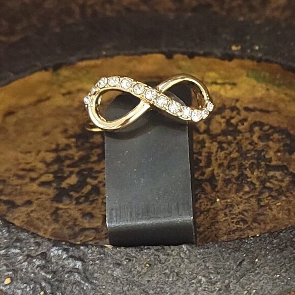 Women's Dainty Gold Infinity Ring - Paved Gem Infinity Promise Ring - Picture 2 of 6